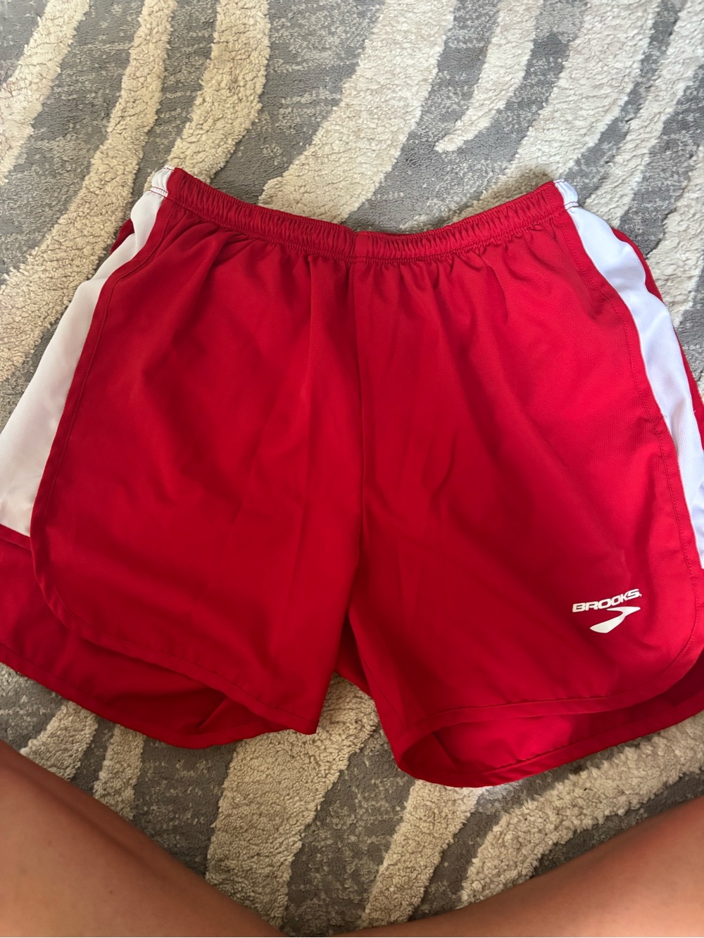 Brooks Red and White Running Shorts with Elastic Waist size small